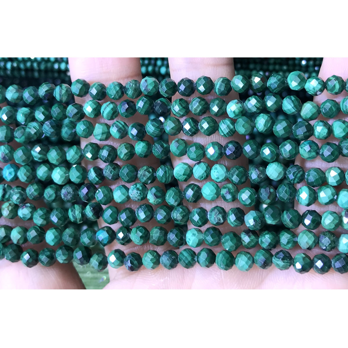 CTG318 Malachite Gemstone Beads Faceted Round 4mm 15" Strand