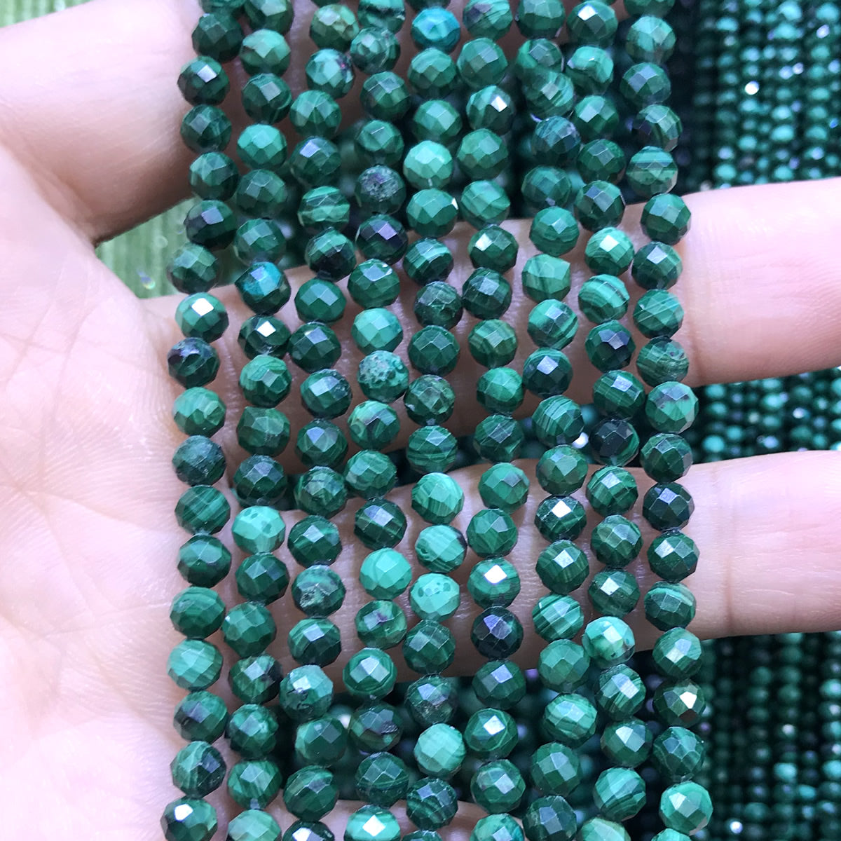 CTG318 Malachite Gemstone Beads Faceted Round 4mm 15" Strand