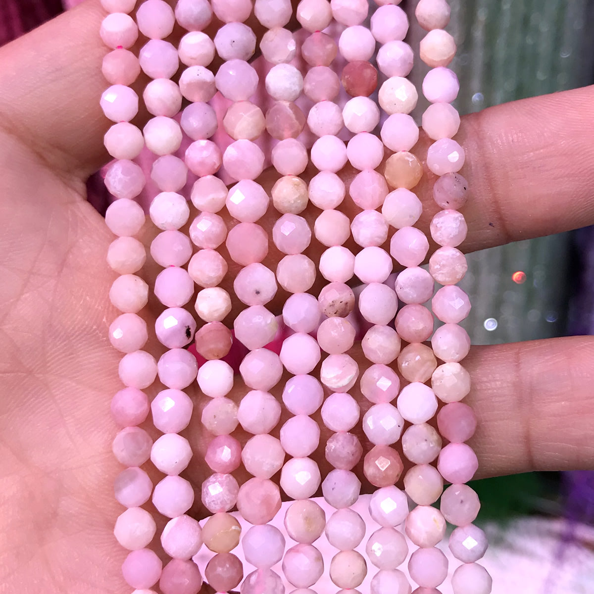 CTG322 Pink Opal Gemstone Beads Faceted Round 4mm 15" Strand