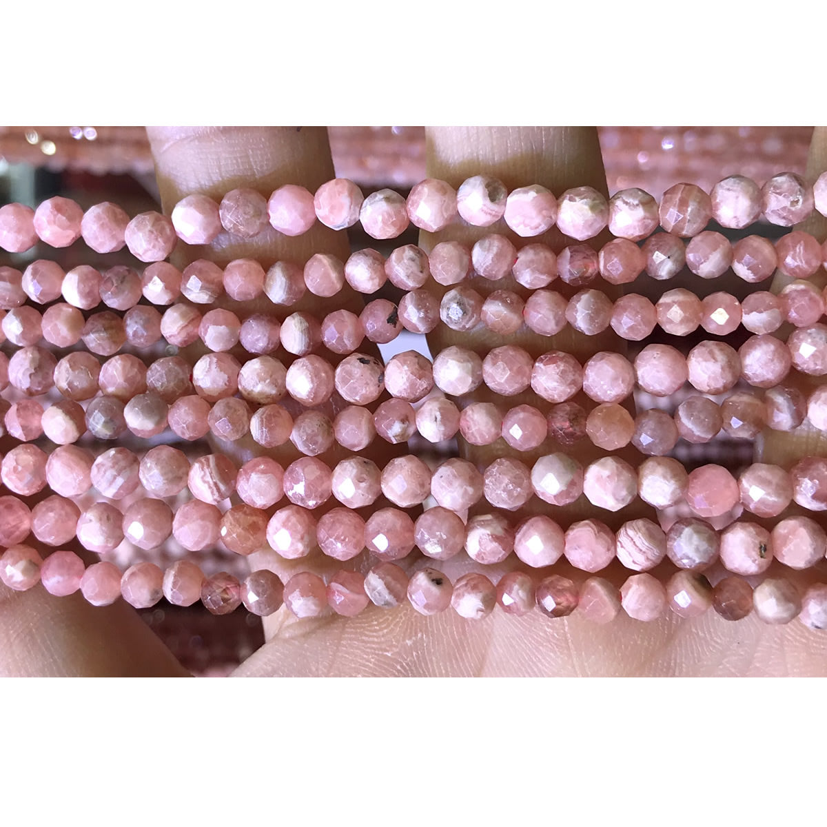 CTG323 Rhodochrosite Gemstone Beads Faceted Round 4mm 15" Strand