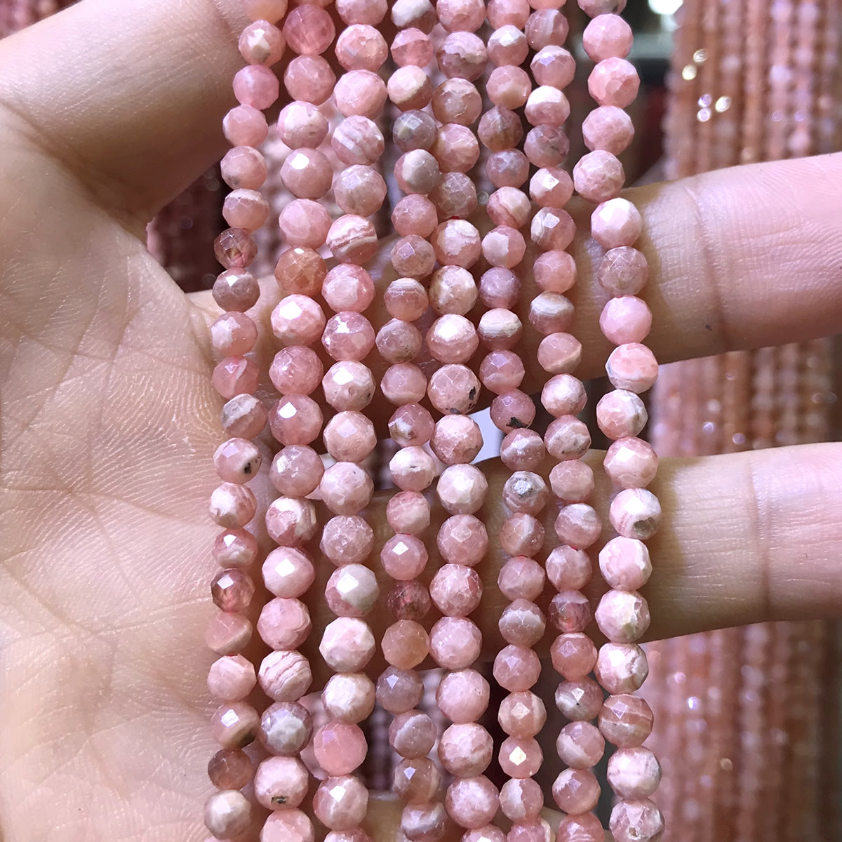 CTG323 Rhodochrosite Gemstone Beads Faceted Round 4mm 15" Strand