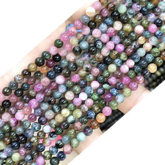 CTO01 Tourmaline Gemstone Beads Smooth Round 4mm 15.5" Strand