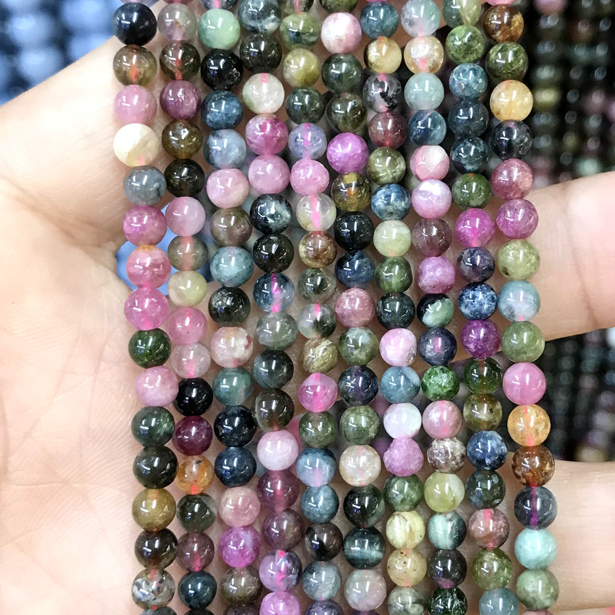 CTO01 Tourmaline Gemstone Beads Smooth Round 4mm 15.5" Strand