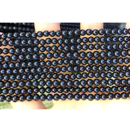 CTO08 Black Tourmaline Beads Smooth Round 4mm 15.5" Strand