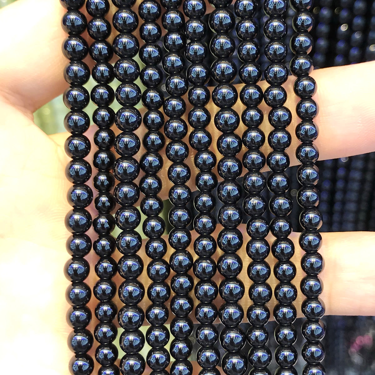 CTO08 Black Tourmaline Beads Smooth Round 4mm 15.5" Strand