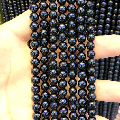 CTO09 Black Tourmaline Beads Smooth Round 6mm 15.5" Strand