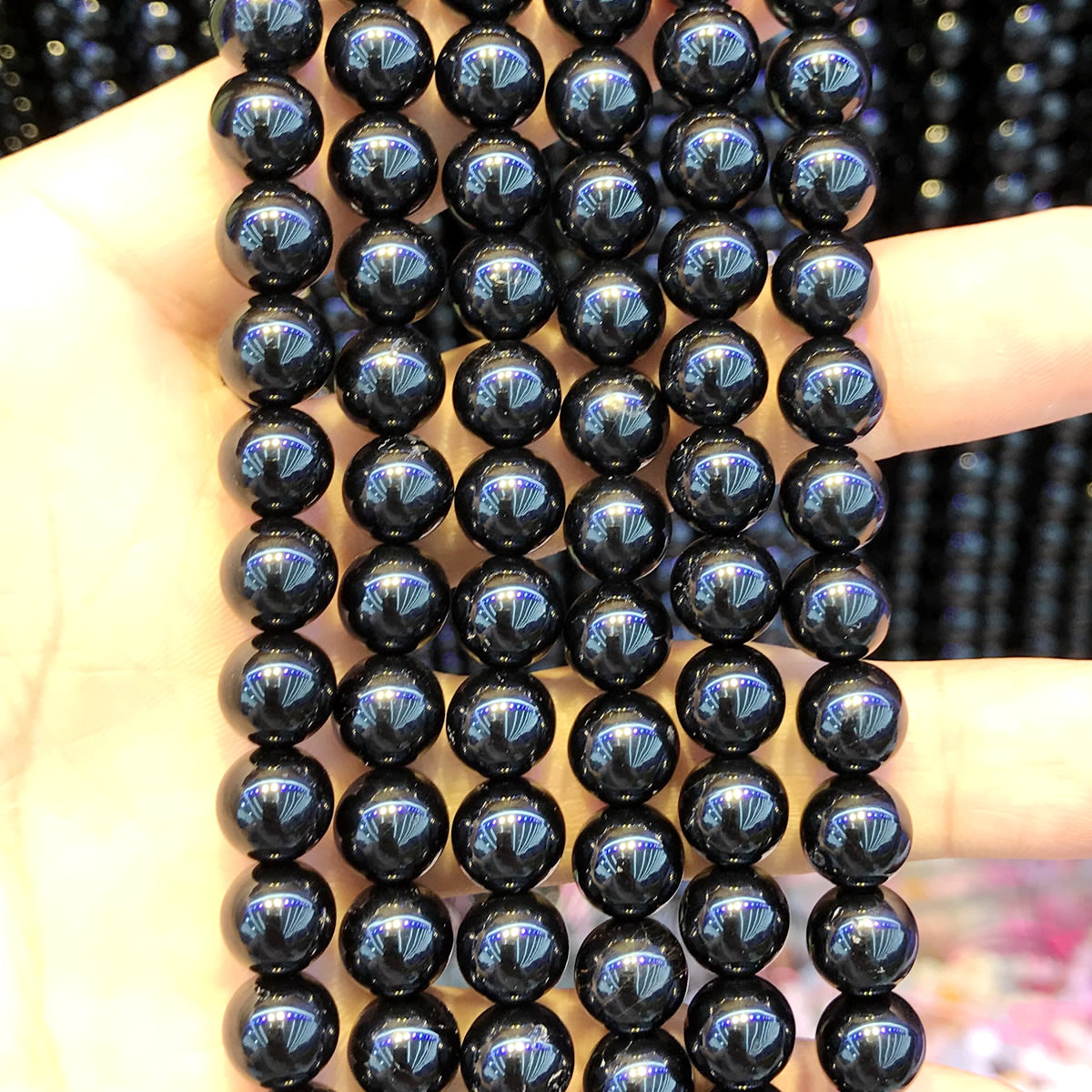 CTO10 Black Tourmaline Beads Smooth Round 8mm 15.5" Strand