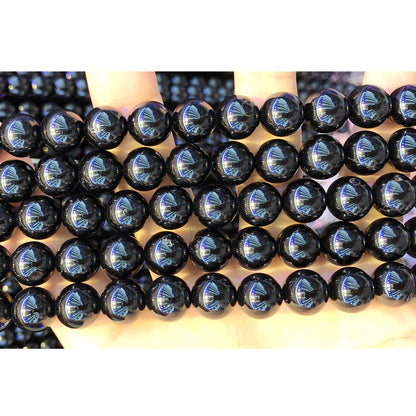 CTO11 Black Tourmaline Beads Smooth Round 10mm 15.5" Strand