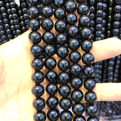 CTO11 Black Tourmaline Beads Smooth Round 10mm 15.5" Strand