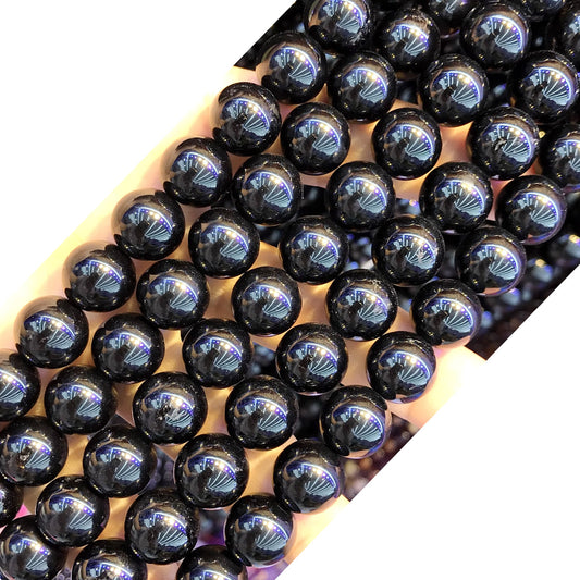 CTO12 Black Tourmaline Beads Smooth Round 12mm 15.5" Strand