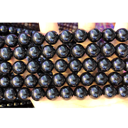 CTO12 Black Tourmaline Beads Smooth Round 12mm 15.5" Strand