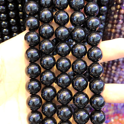 CTO12 Black Tourmaline Beads Smooth Round 12mm 15.5" Strand