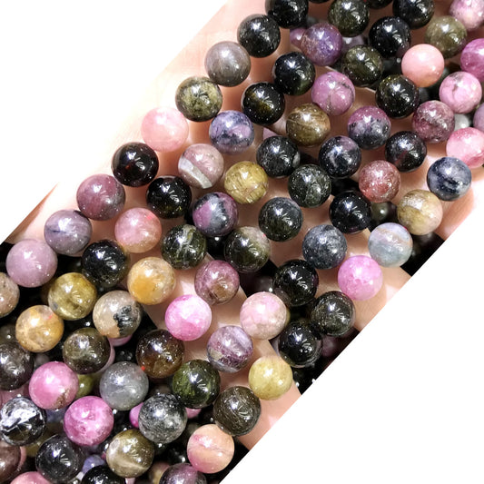 CTO19 Tourmaline Gemstone Beads Smooth Round 8mm 15.5" Strand