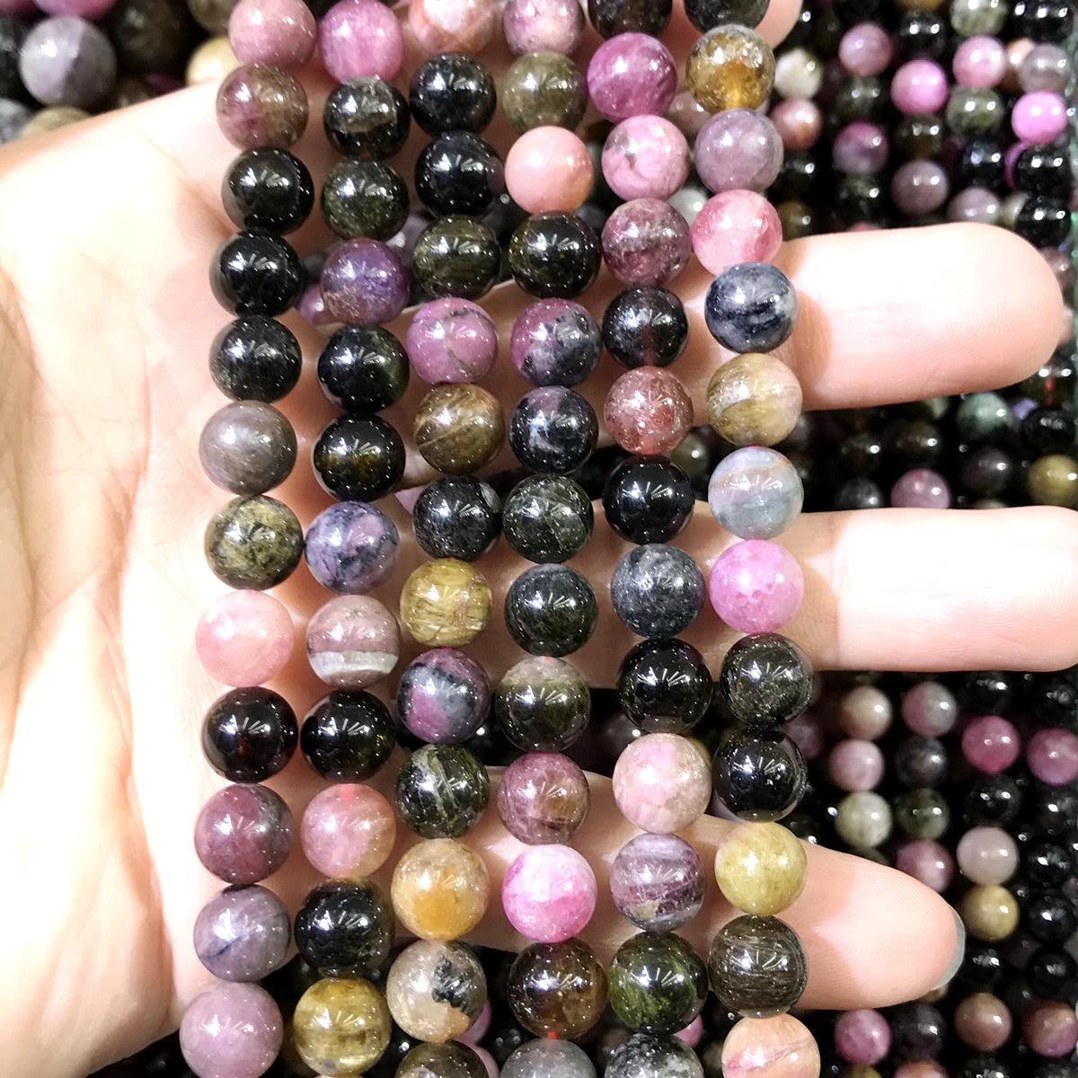 CTO19 Tourmaline Gemstone Beads Smooth Round 8mm 15.5" Strand