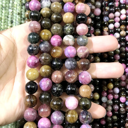 CTO20 Tourmaline Gemstone Beads Smooth Round 10mm 15.5" Strand