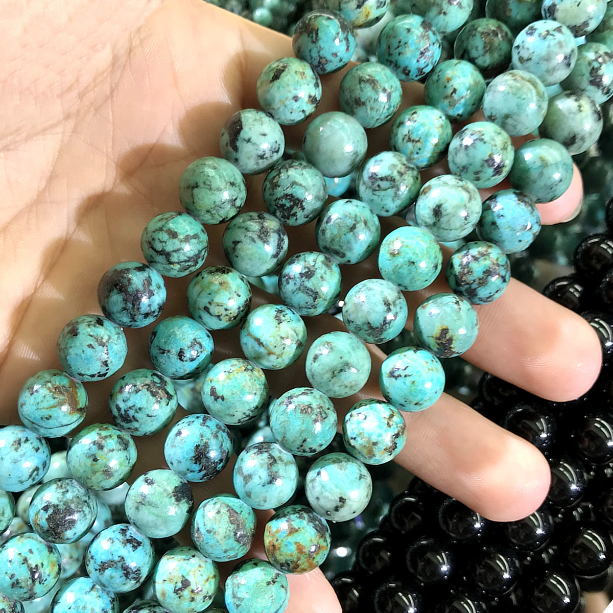 CTU103 African Turquoise Beads Smooth Round 10mm 15" Strand