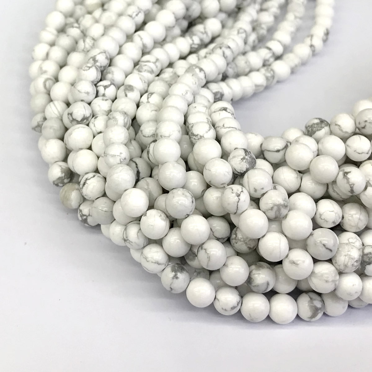 CTU26 White Howlite Turquoise Beads Smooth Round 6mm 15" Strand