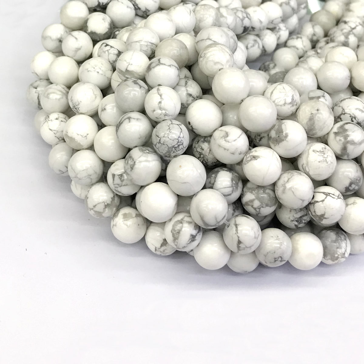 CTU28 White Howlite Turquoise Beads Smooth Round 10mm 15" Strand