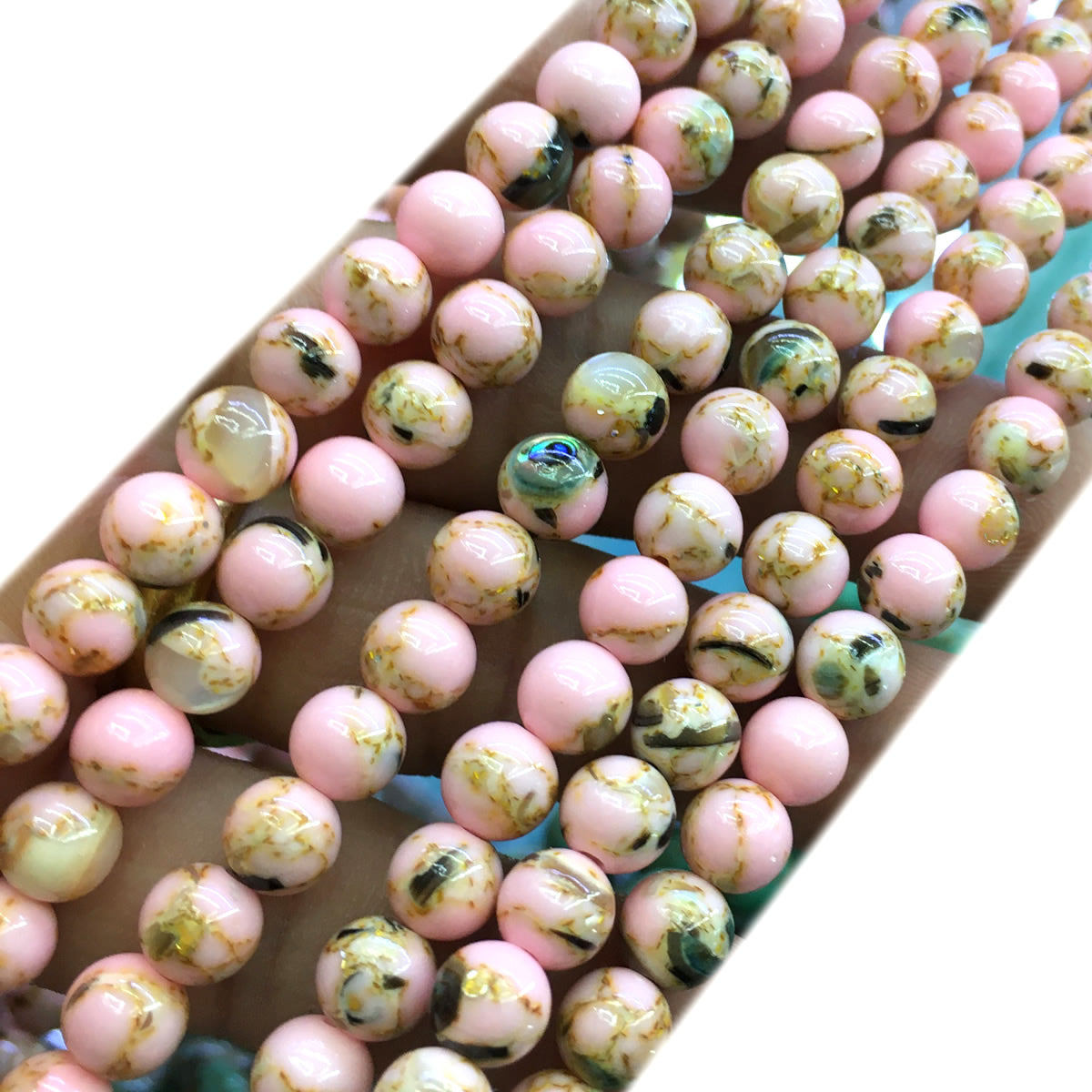 CTU37 Gold Vein Turquoise Beads Smooth Round 4mm 15" Strand