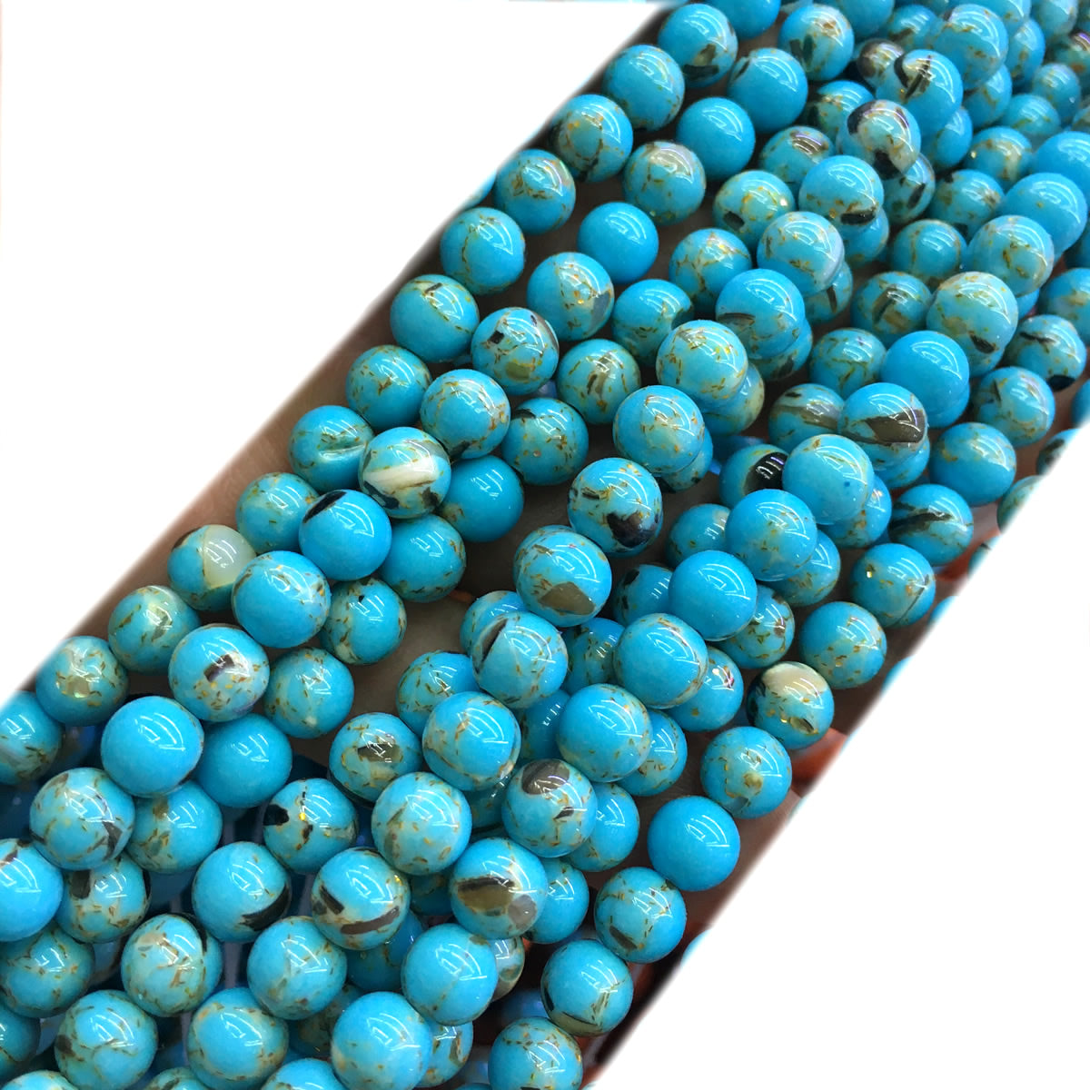 CTU62 Gold Vein Turquoise Beads Smooth Round 4mm 15" Strand