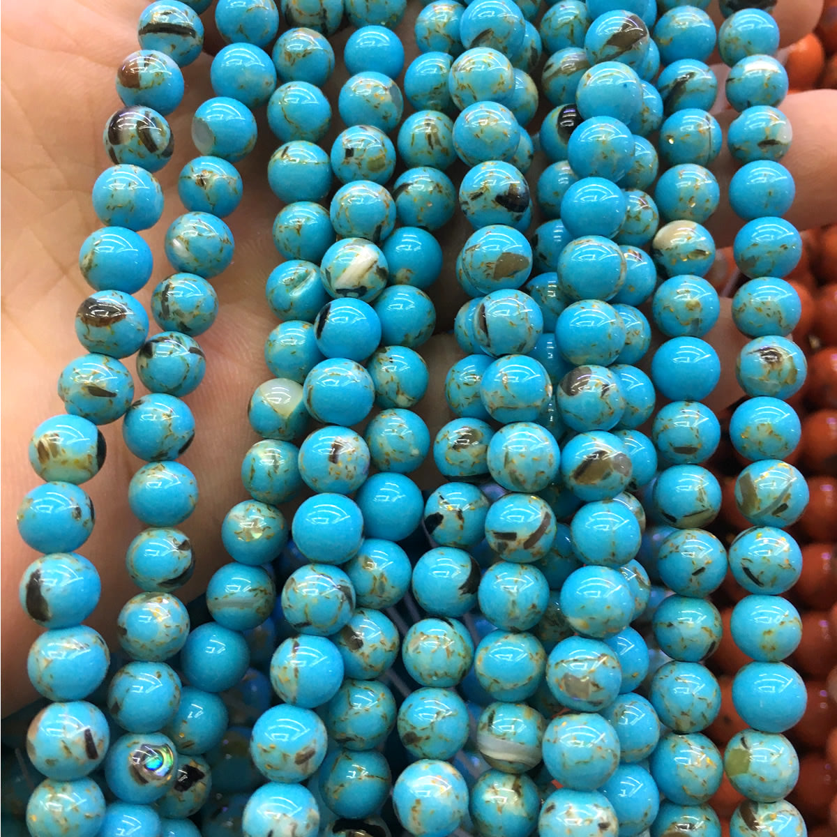 CTU62 Gold Vein Turquoise Beads Smooth Round 4mm 15" Strand