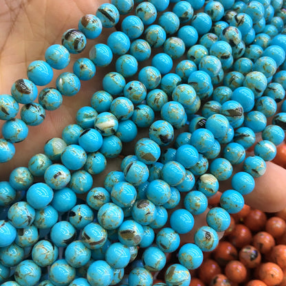 CTU62 Gold Vein Turquoise Beads Smooth Round 4mm 15" Strand