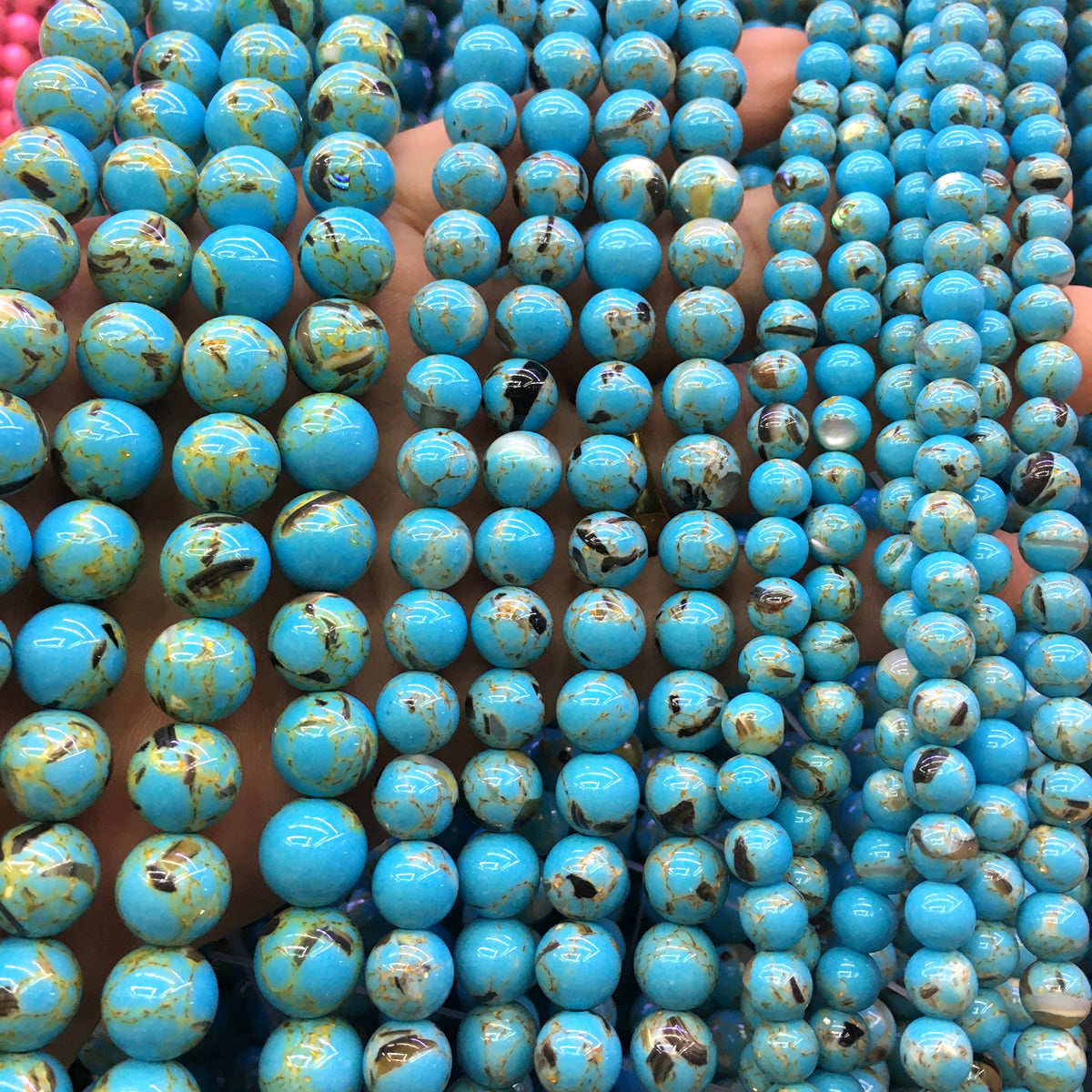 CTU62 Gold Vein Turquoise Beads Smooth Round 4mm 15" Strand