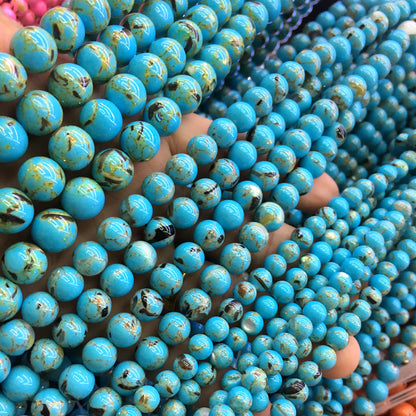 CTU62 Gold Vein Turquoise Beads Smooth Round 4mm 15" Strand