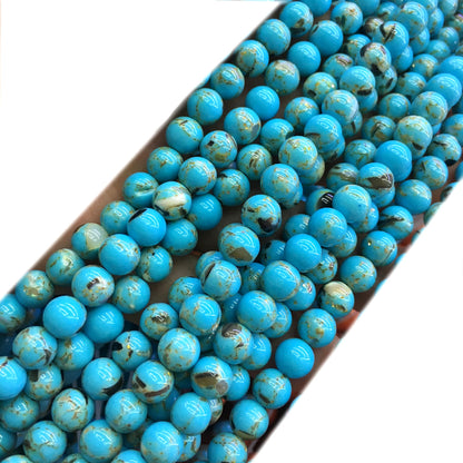 CTU63 Gold Vein Turquoise Beads Smooth Round 6mm 15" Strand