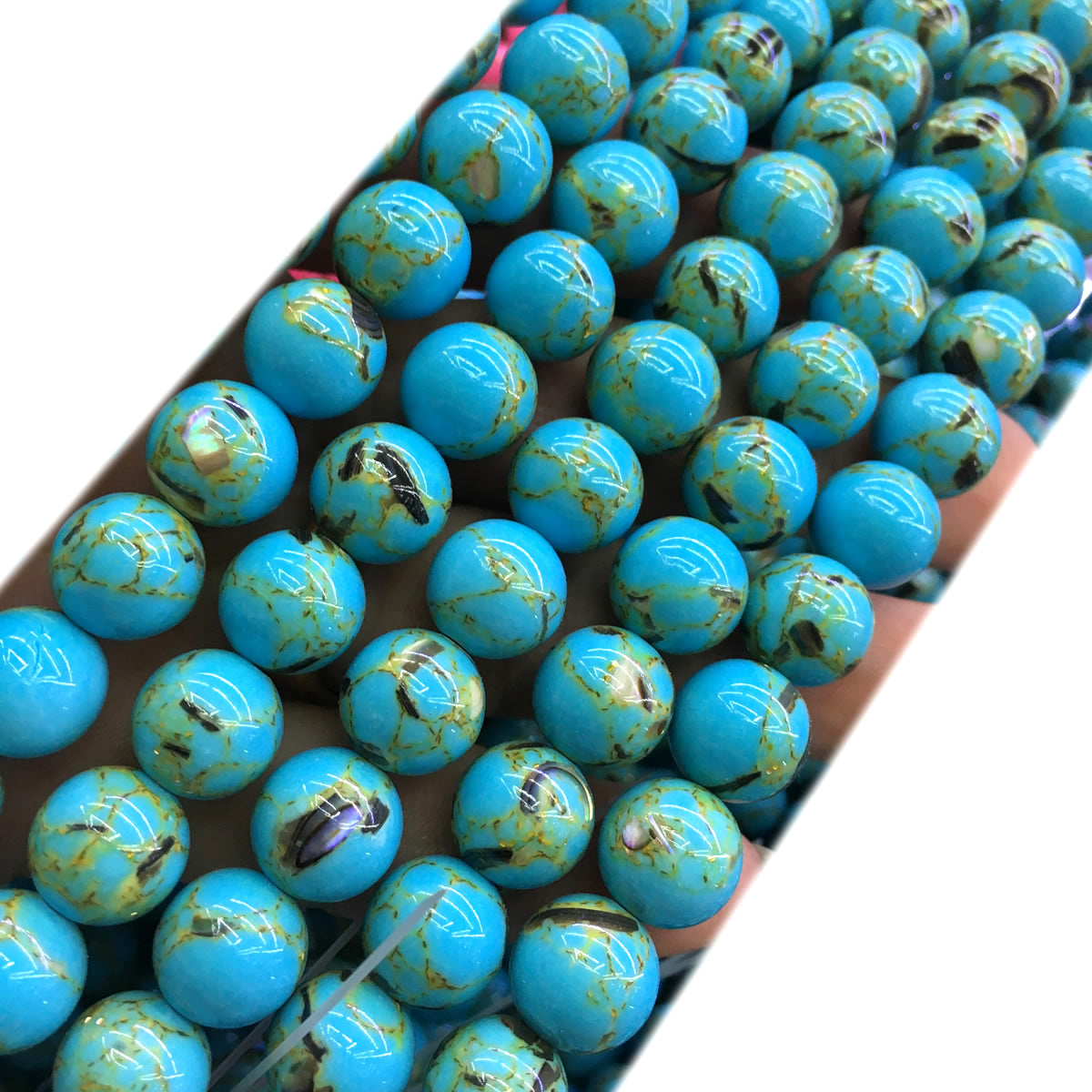 CTU65 Gold Vein Turquoise Beads Smooth Round 10mm 15" Strand