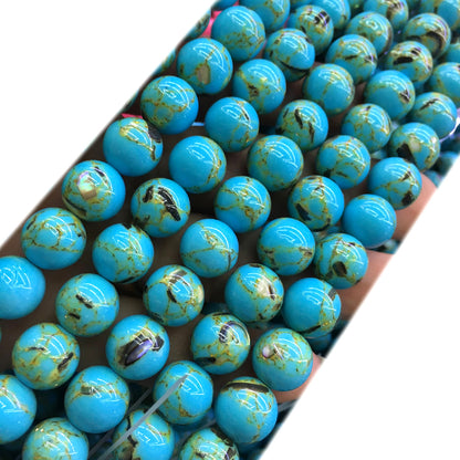 CTU65 Gold Vein Turquoise Beads Smooth Round 10mm 15" Strand