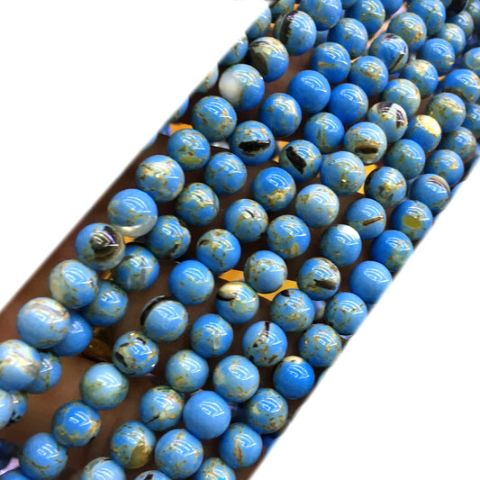 CTU67 Gold Vein Turquoise Beads Smooth Round 4mm 15" Strand