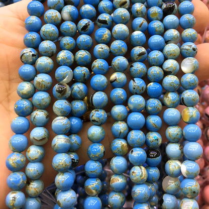 CTU68 Gold Vein Turquoise Beads Smooth Round 6mm 15" Strand