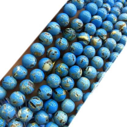 CTU69 Gold Vein Turquoise Beads Smooth Round 8mm 15" Strand