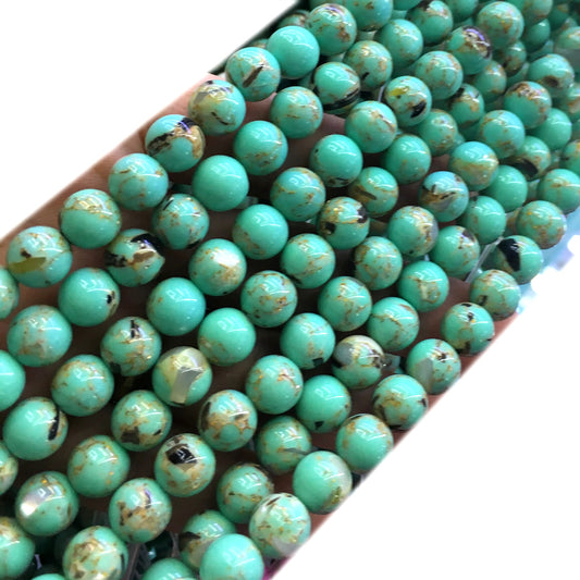 CTU77 Gold Vein Turquoise Beads Smooth Round 4mm 15" Strand