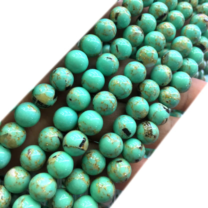 CTU79 Gold Vein Turquoise Beads Smooth Round 8mm 15" Strand