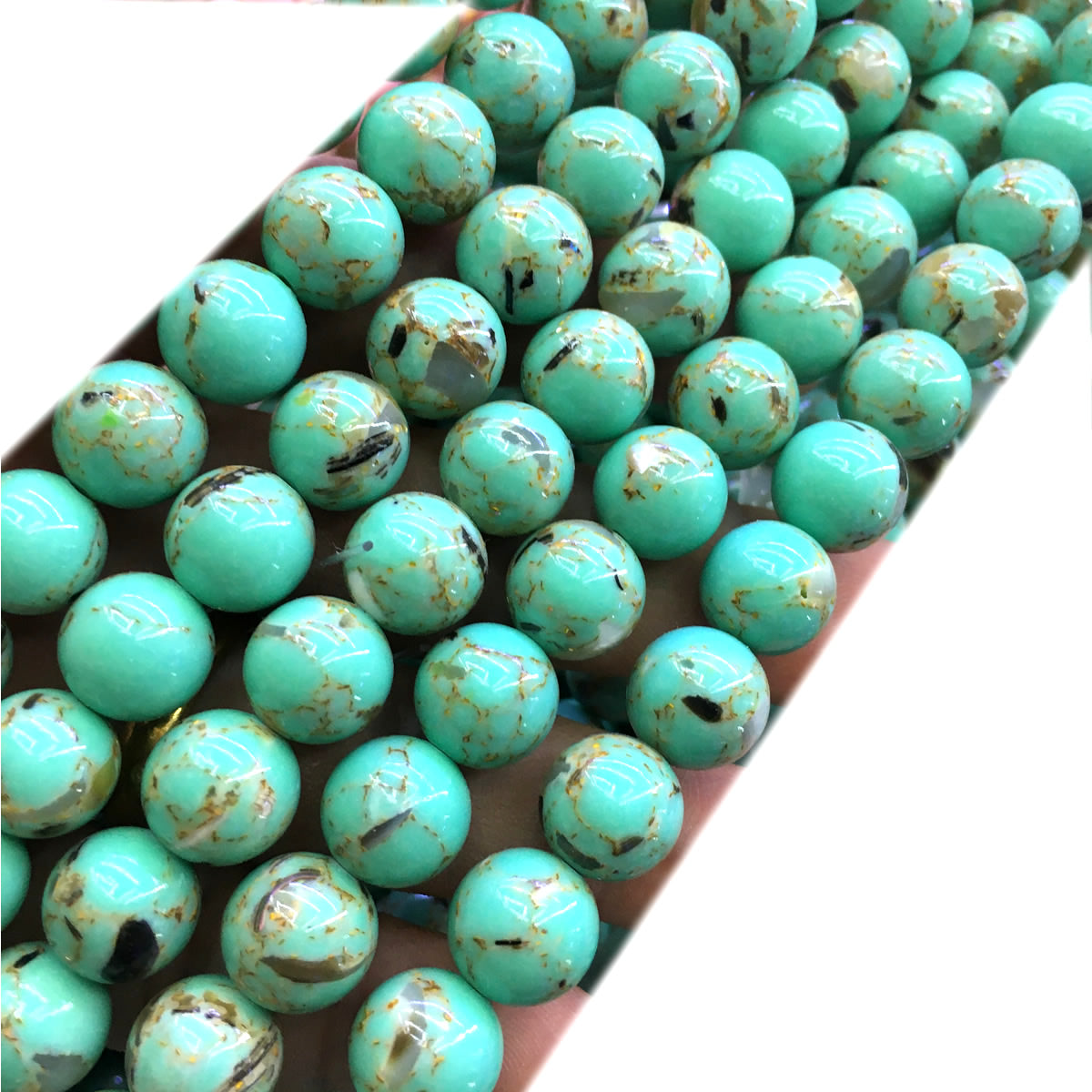 CTU80 Gold Vein Turquoise Beads Smooth Round 10mm 15" Strand