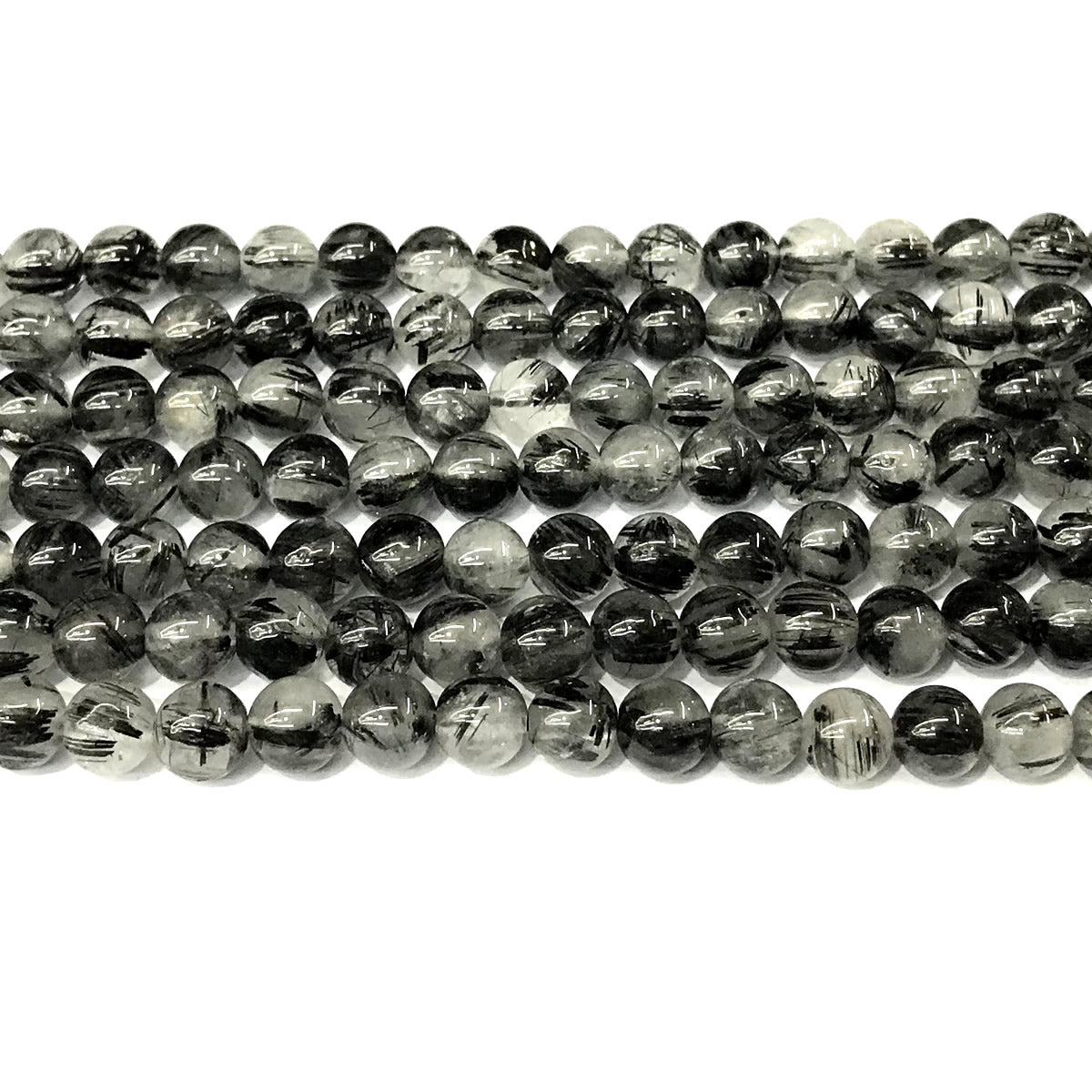 CRU356 Black Rutilated Quartz Beads Smooth Round 6mm 15" Strand