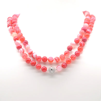 GMN256 Hand-Knotted Red Banded Agate Beaded Necklace 8mm 10mm