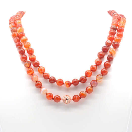 GMN257 Hand-Knotted Red Banded Agate Beaded Necklace 8mm 10mm