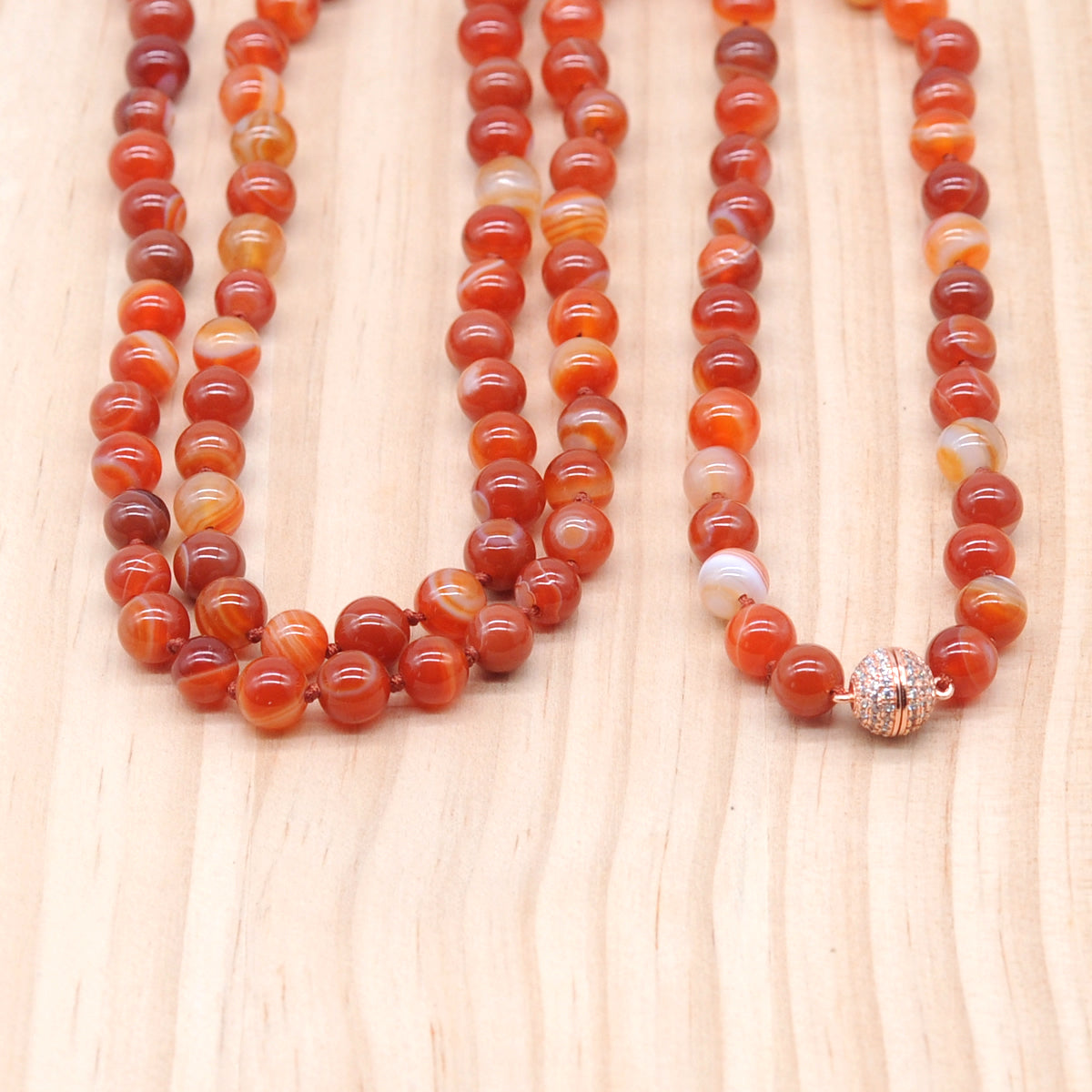 GMN257 Hand-Knotted Red Banded Agate Beaded Necklace 8mm 10mm