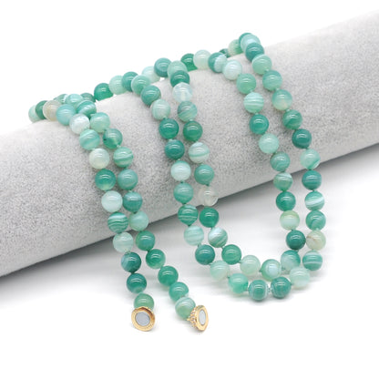 GMN258 Hand-Knotted Green Banded Agate Beaded Necklace 8mm 10mm