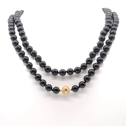 GMN262 Hand-Knotted Black Onyx Beaded Necklace 8mm 10mm