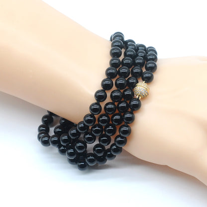 GMN262 Hand-Knotted Black Onyx Beaded Necklace 8mm 10mm