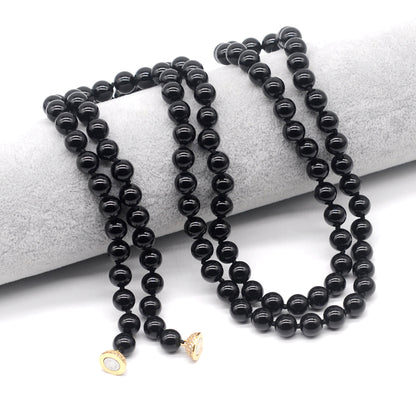 GMN262 Hand-Knotted Black Onyx Beaded Necklace 8mm 10mm