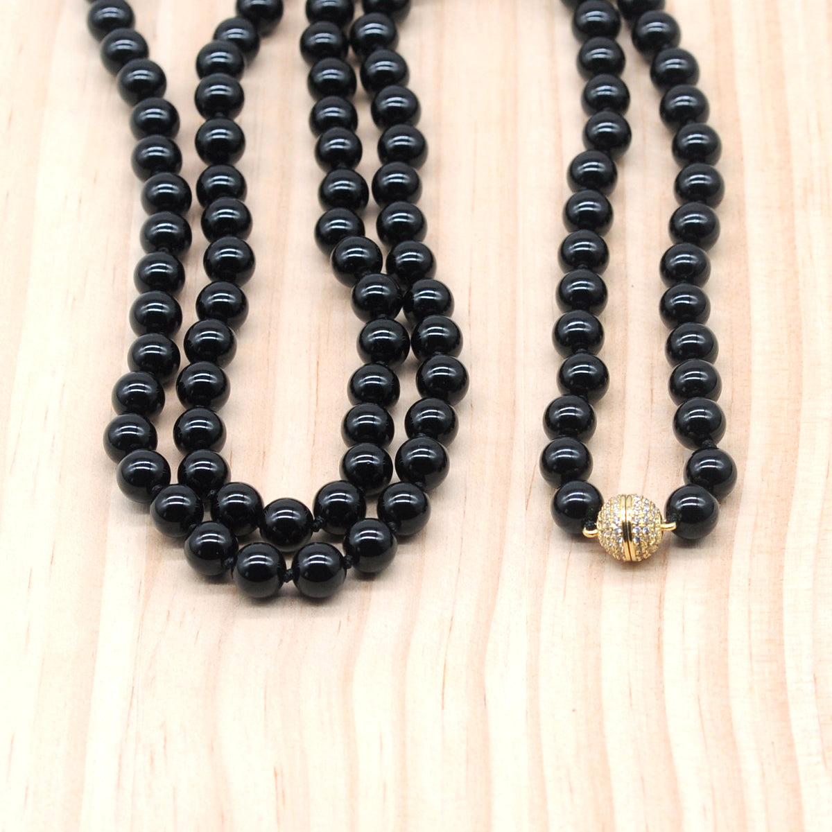 GMN262 Hand-Knotted Black Onyx Beaded Necklace 8mm 10mm