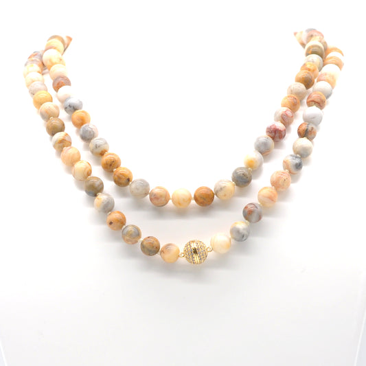 GMN263 Hand-Knotted Yellow Crazy Lace Agate Beaded Necklace 8mm 10mm