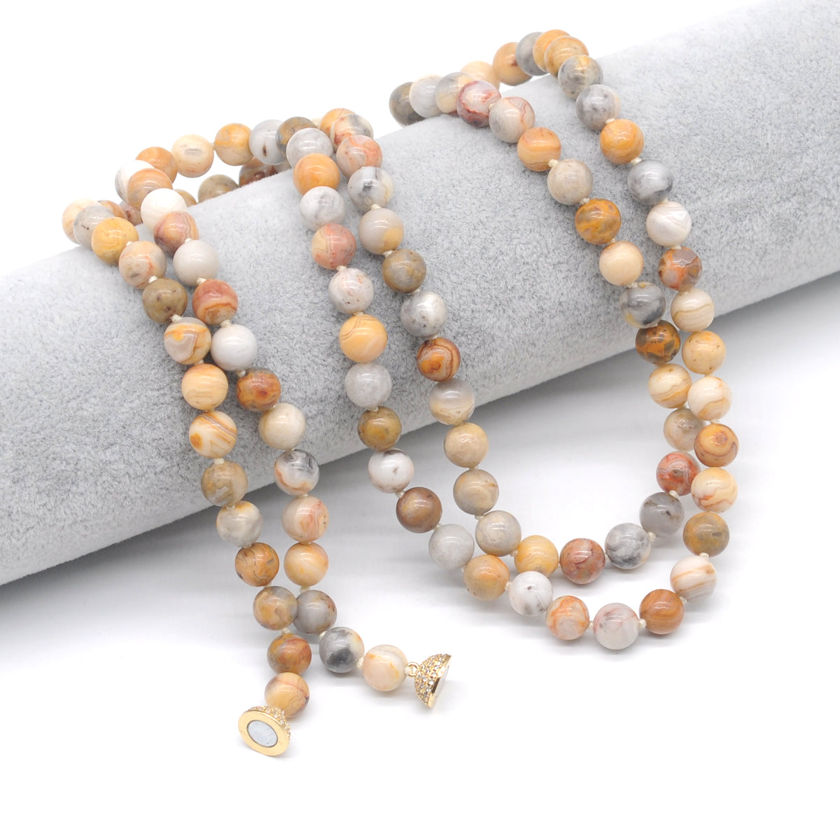 GMN263 Hand-Knotted Yellow Crazy Lace Agate Beaded Necklace 8mm 10mm