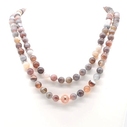 GMN264 Hand-Knotted Botswana Agate Beaded Necklace 8mm 10mm