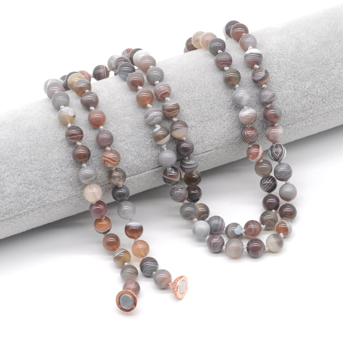 GMN264 Hand-Knotted Botswana Agate Beaded Necklace 8mm 10mm